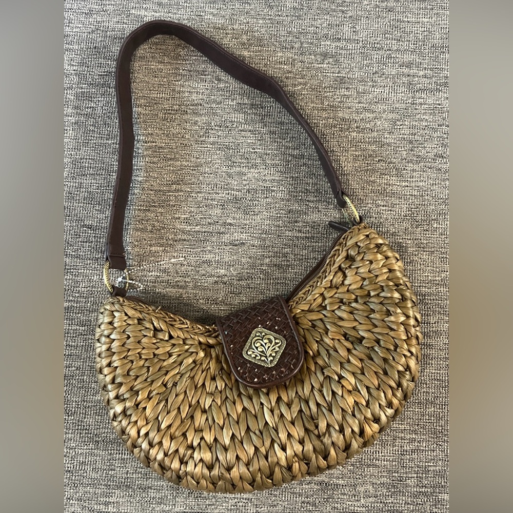 Coldwater Creek Women's Straw Half Moon Shaped Shoulder Bag EUC